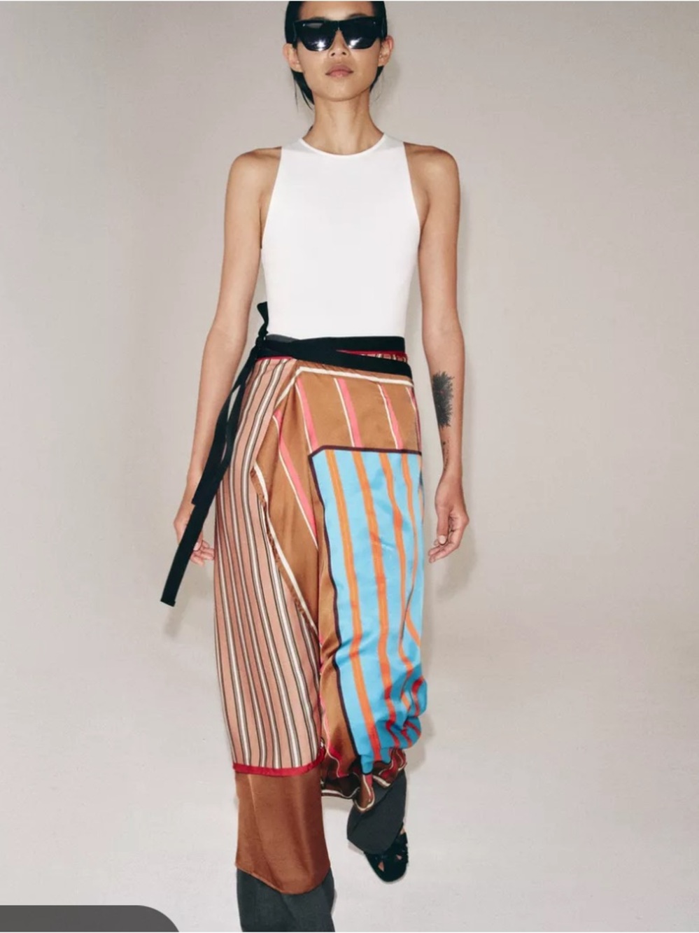 Zara Multicolor Striped Wrap Skirt - Brown, Blue, Pink
